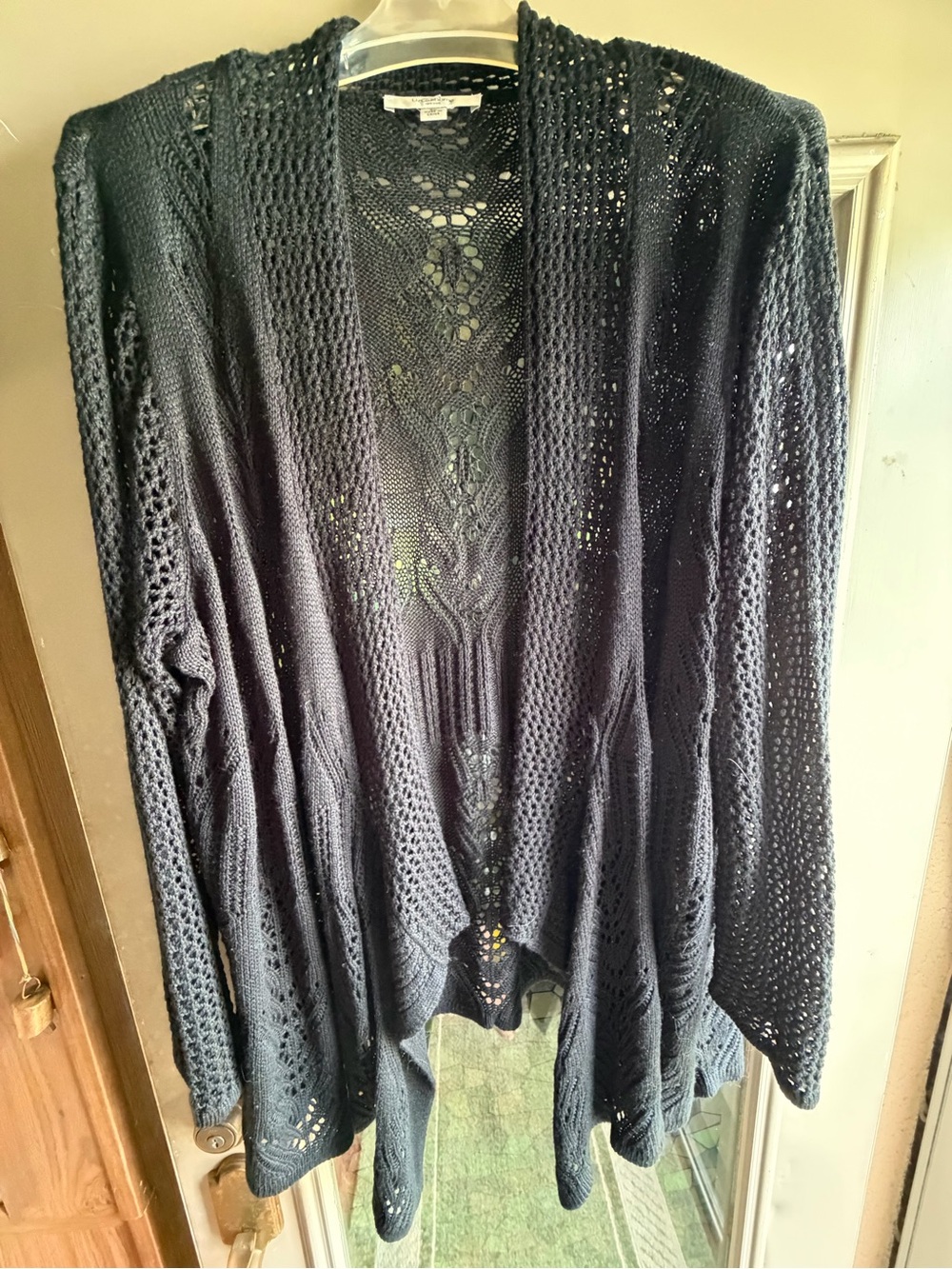 Liz Claiborne Black Open-Knit Draped Cardigan